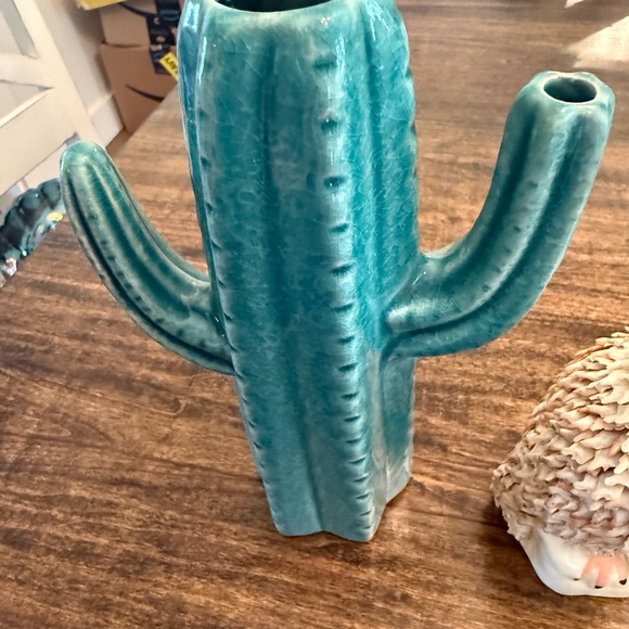 Teal Cactus Ceramic Vase - Picture 2 of 7